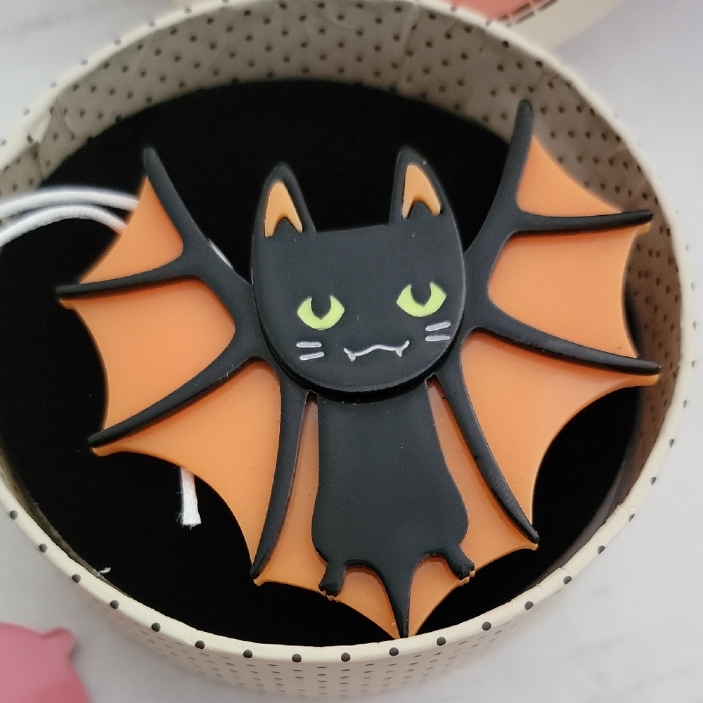 Charming Halloween Bat Brooch - Black and Orange